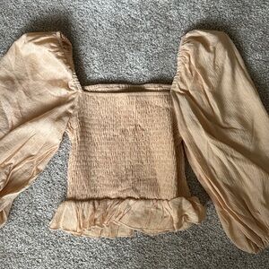 Cream, off shoulder, stretchy top with full sleeves, by Missguided, size 6